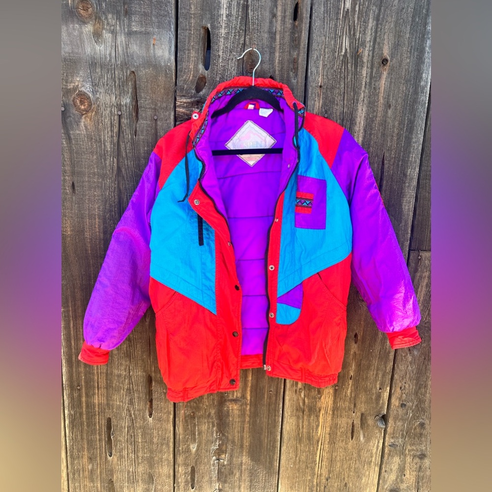 Vintage Aspen Colorful Aztec Detail Ski/Snowboard in Jacket Red Blue Purple